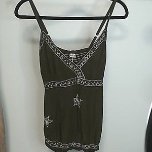 Desiree olive green embroidered vneck spaghetti strap womens tank